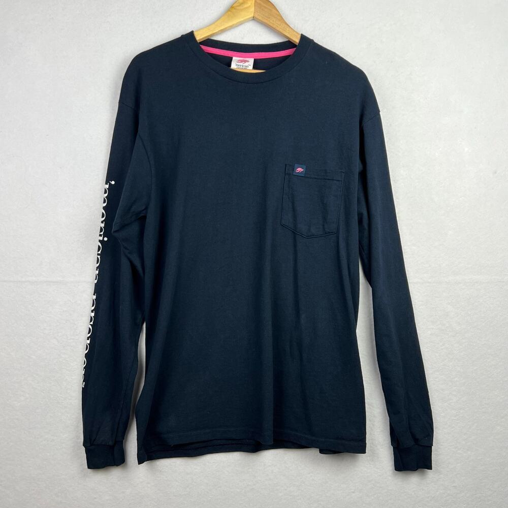 EUC 'Merican Proper Navy Blue Pink Turtle Cotton Long Sleeve Tee Shirt Medium